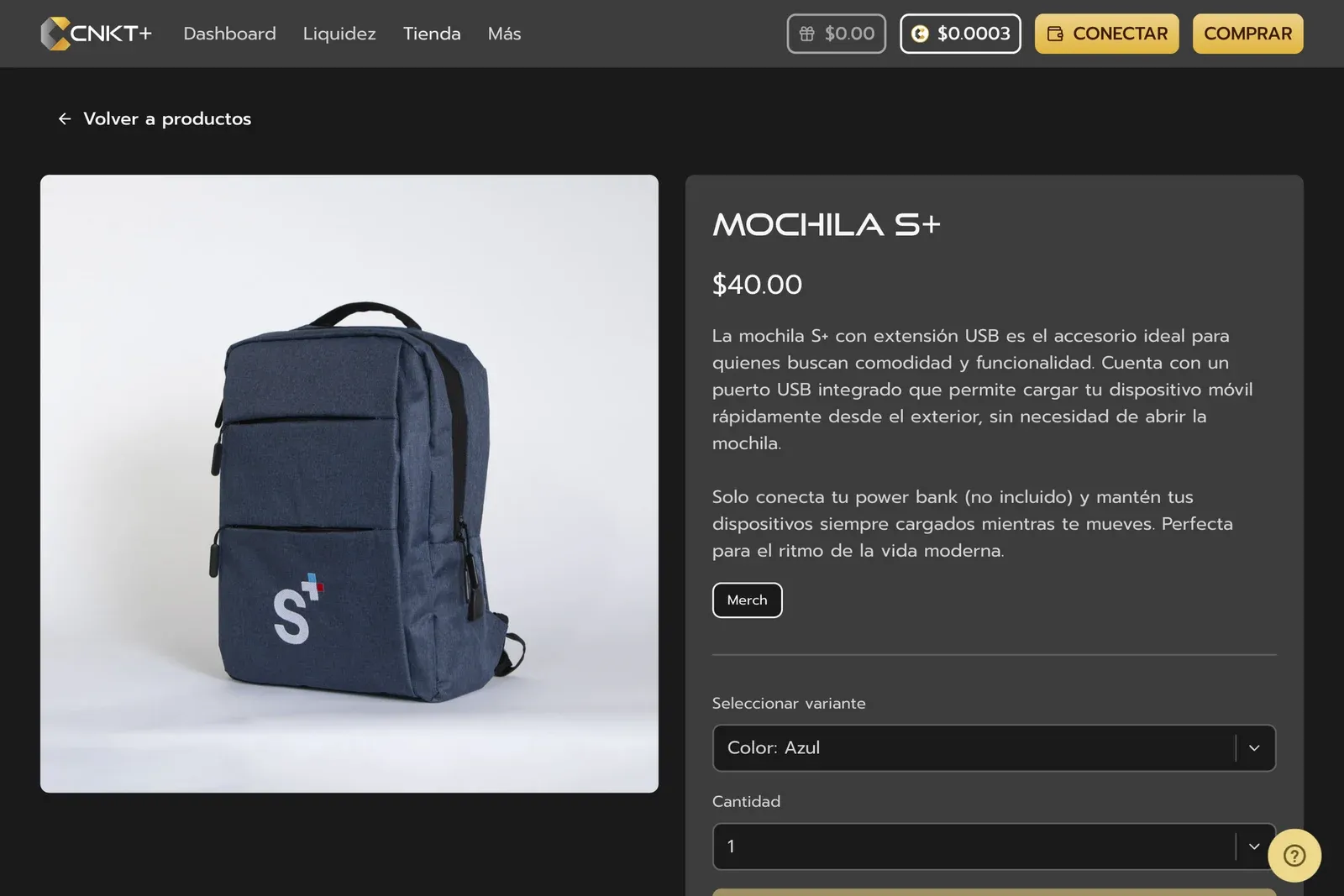 Tienda descentralizada de CNKT+ en escritorio: ficha de producto